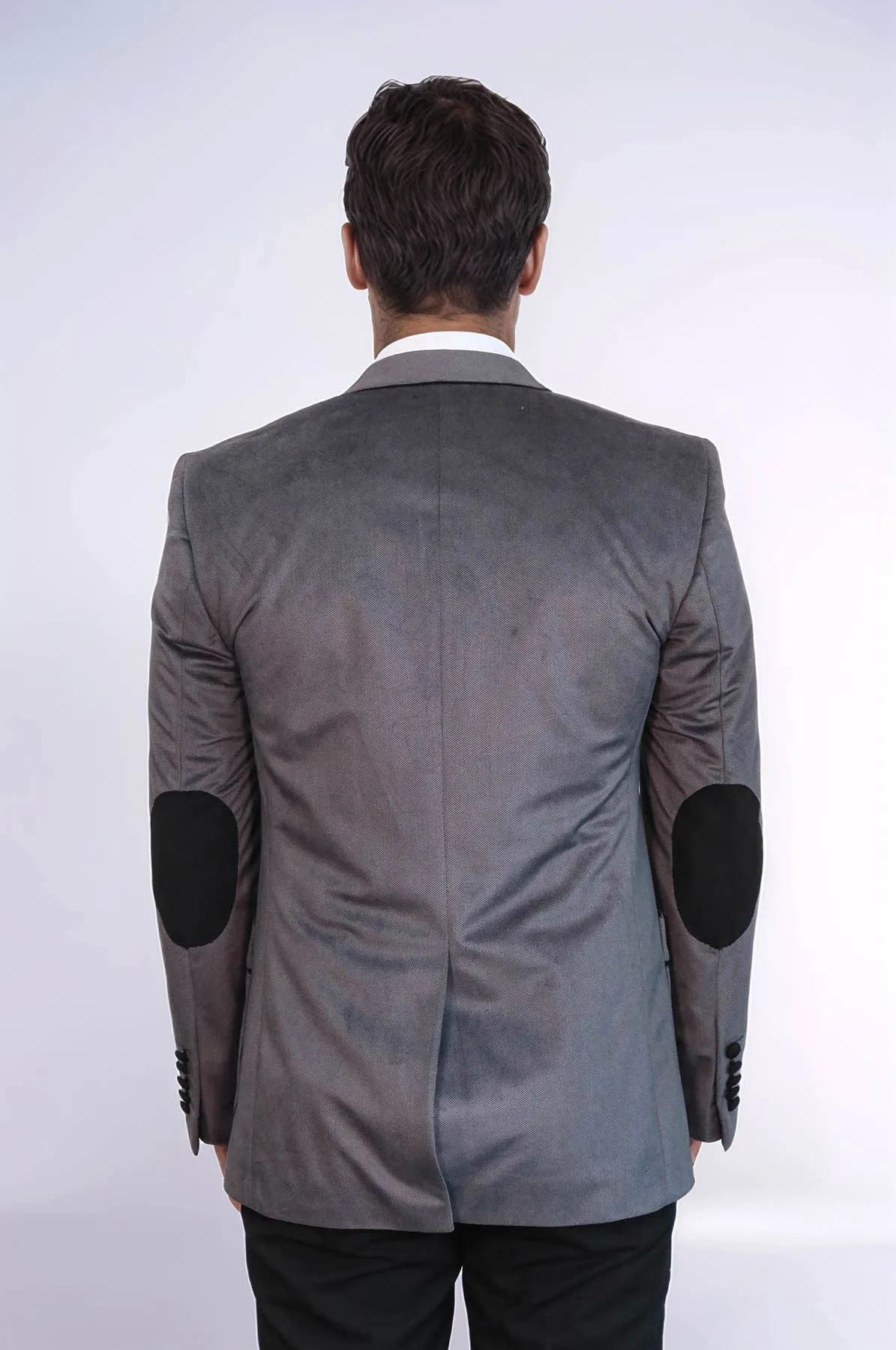 2 Button Bag Pocket Velvet Grey Jacket-Wessi