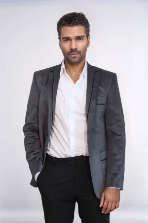 2 Button Bag Pocket Velvet Grey Jacket-Wessi