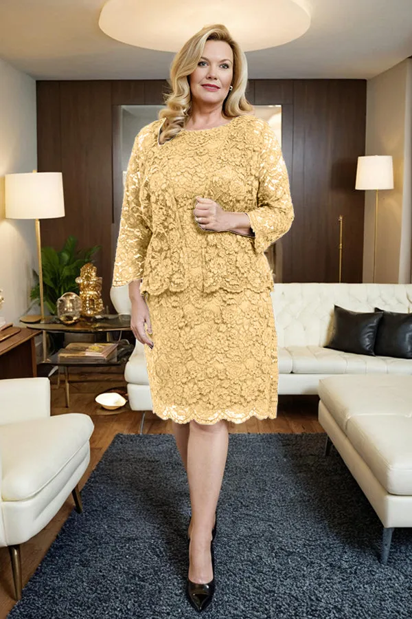 2 Piece 3/4 Sleeves Lace Mother of the Bride Dress with Jacket