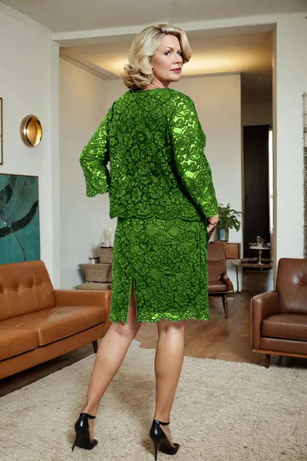 2 Piece 3/4 Sleeves Lace Mother of the Bride Dress with Jacket