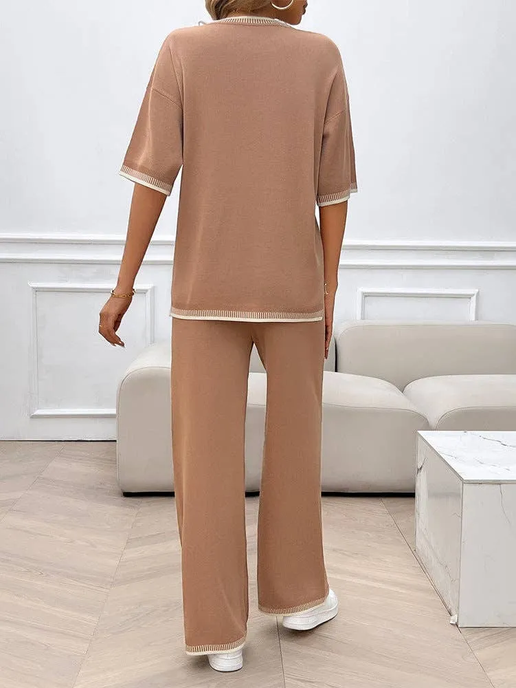 2 Piece Short Sleeve Sweater Knit Set
