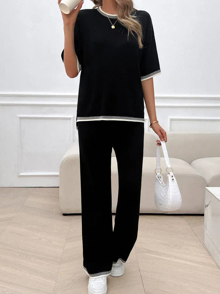 2 Piece Short Sleeve Sweater Knit Set