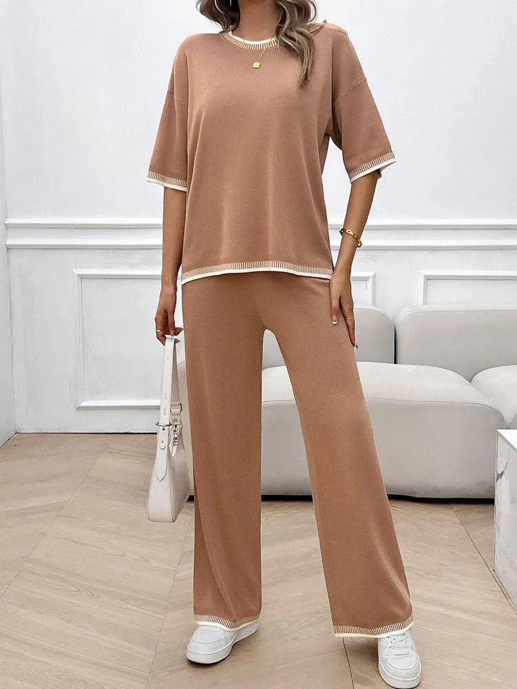 2 Piece Short Sleeve Sweater Knit Set