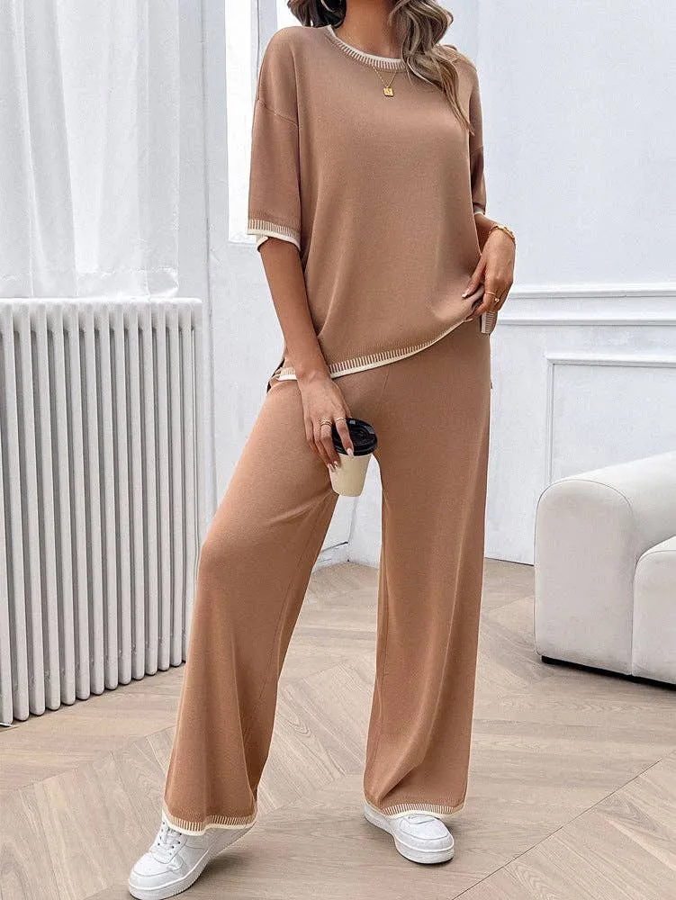 2 Piece Short Sleeve Sweater Knit Set