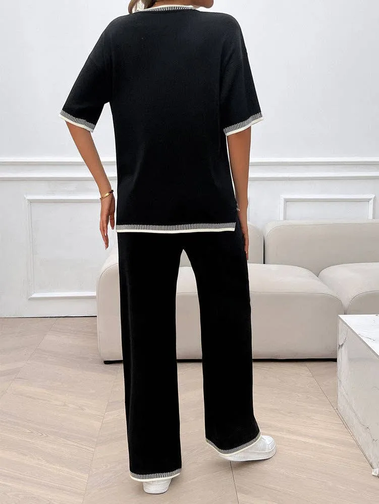 2 Piece Short Sleeve Sweater Knit Set