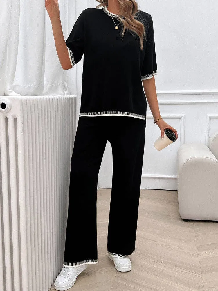 2 Piece Short Sleeve Sweater Knit Set
