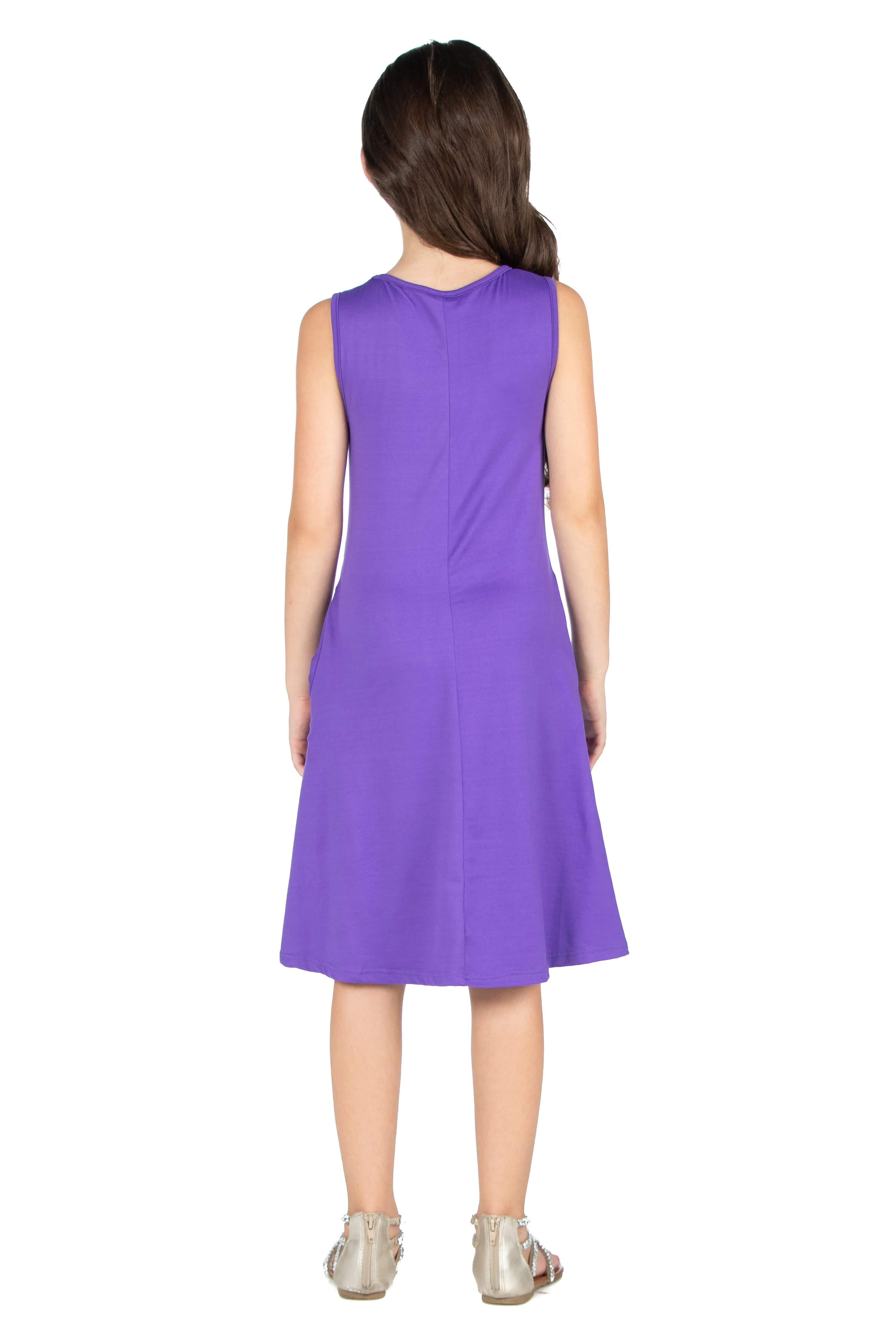 24seven Comfort Apparel Girls Sleeveless Pocket Swing Dress Machine Washable