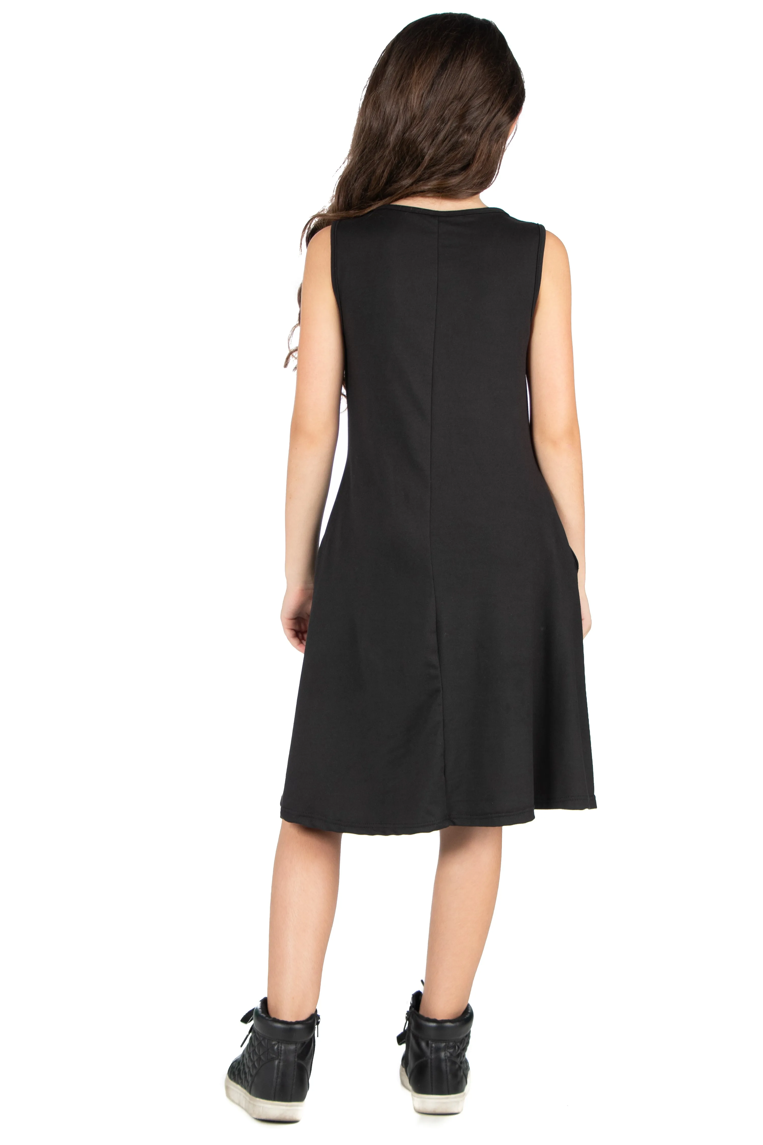 24seven Comfort Apparel Girls Sleeveless Pocket Swing Dress Machine Washable