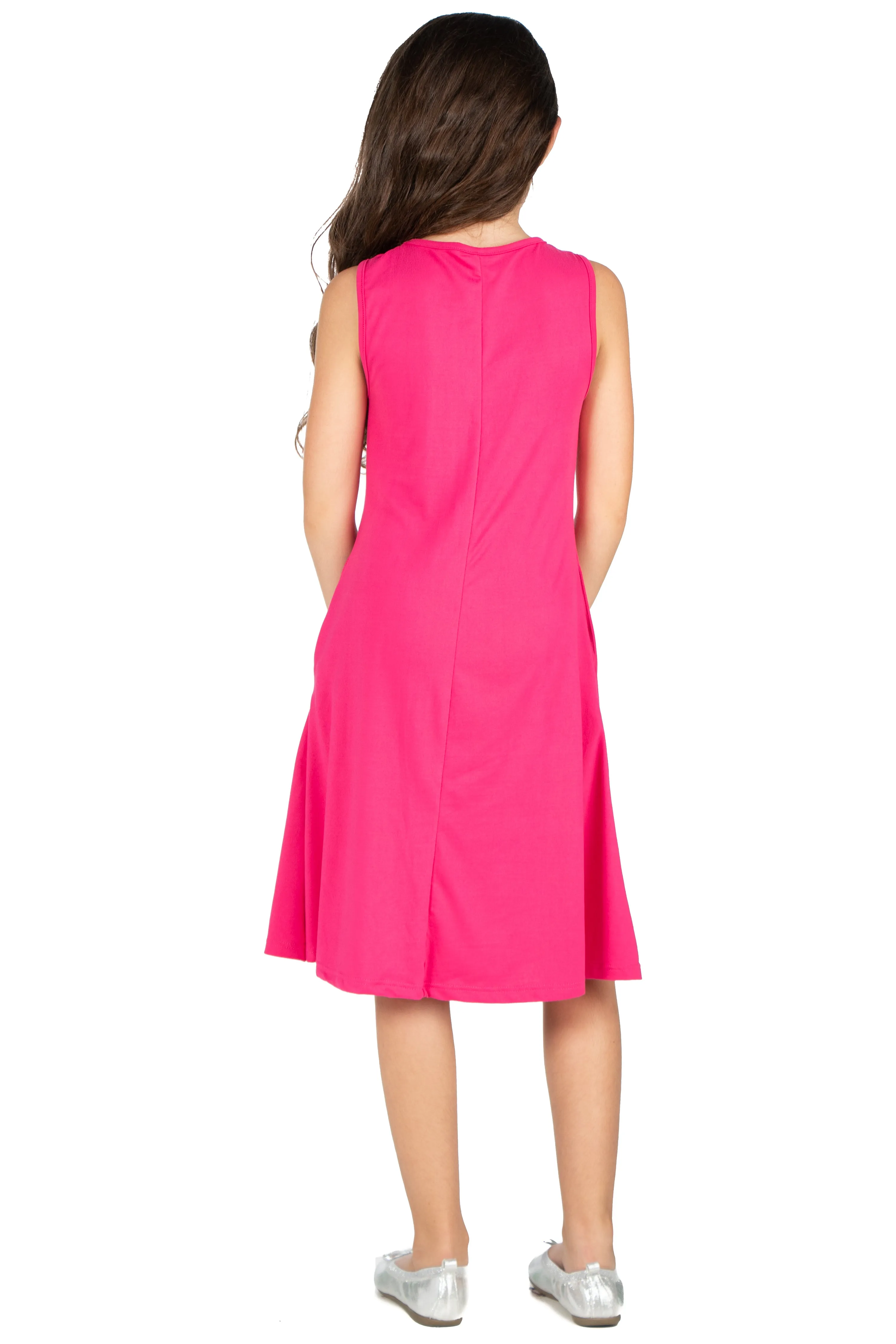24seven Comfort Apparel Girls Sleeveless Pocket Swing Dress Machine Washable