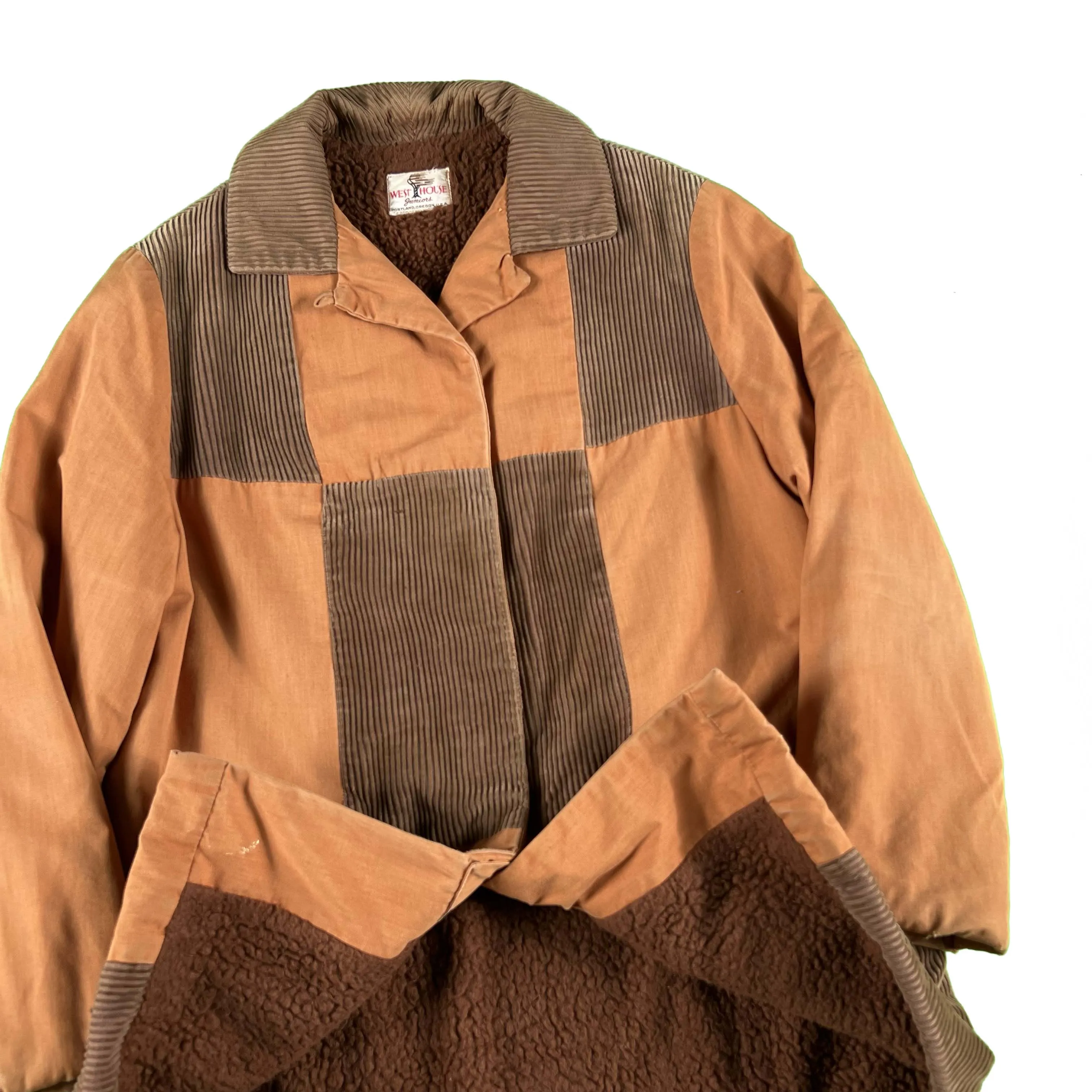 50s 'West House' Corduroy Paneled Loop Collar Jacket- S