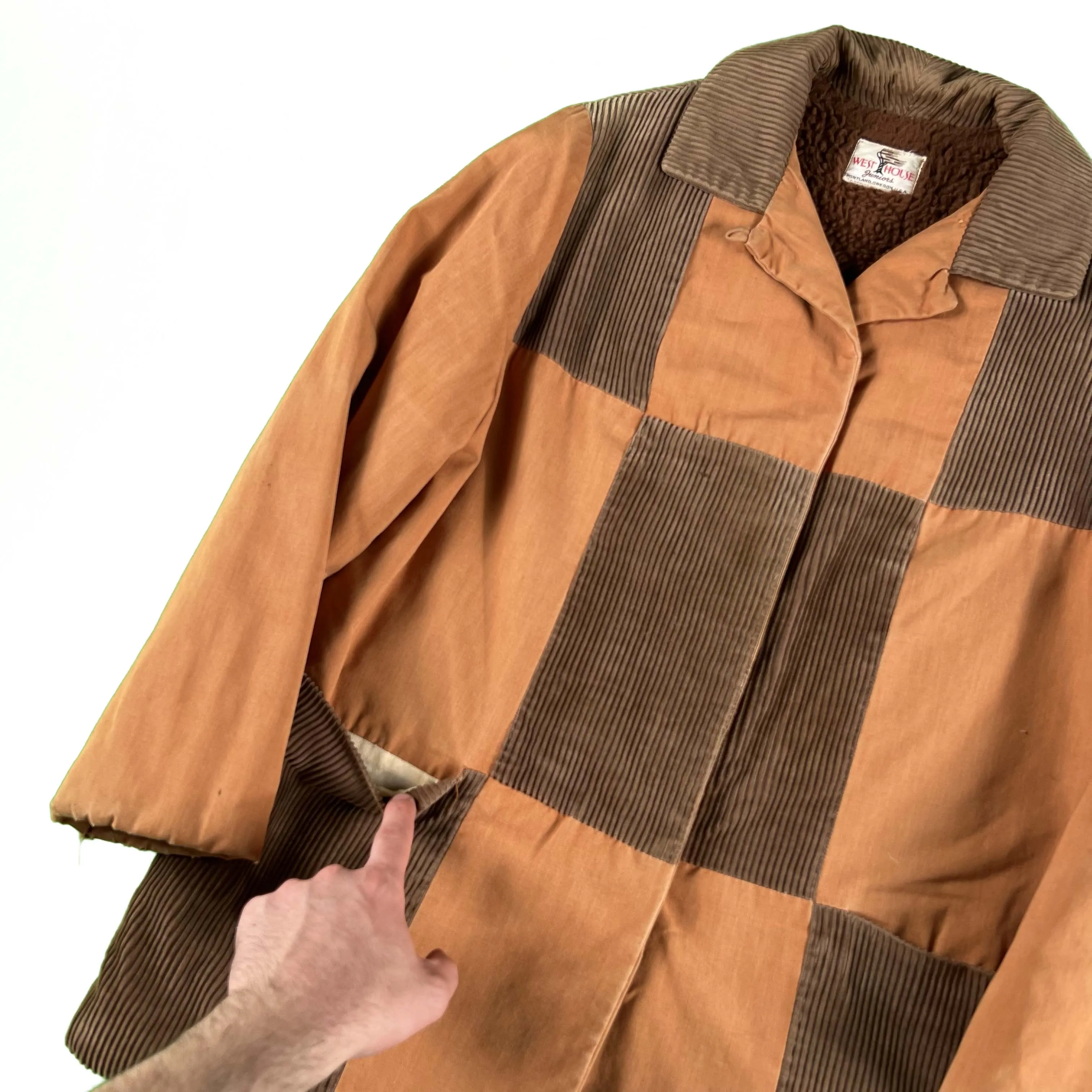 50s 'West House' Corduroy Paneled Loop Collar Jacket- S