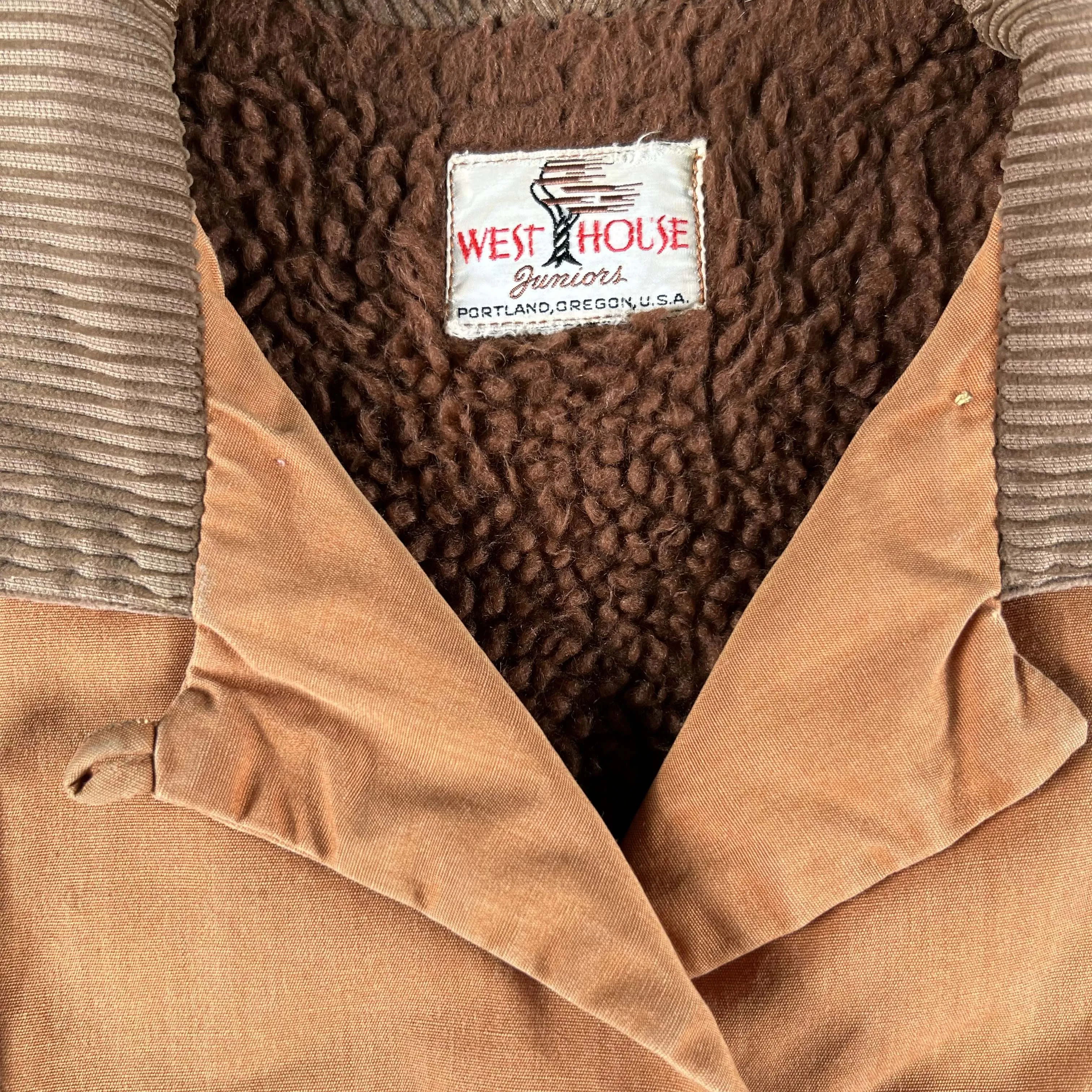 50s 'West House' Corduroy Paneled Loop Collar Jacket- S