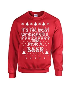 All Things Apparel It's the Most Wonderful Time for Beer Ugly Sweater Crew Sweatshirt - Med Red (ATA-B110)