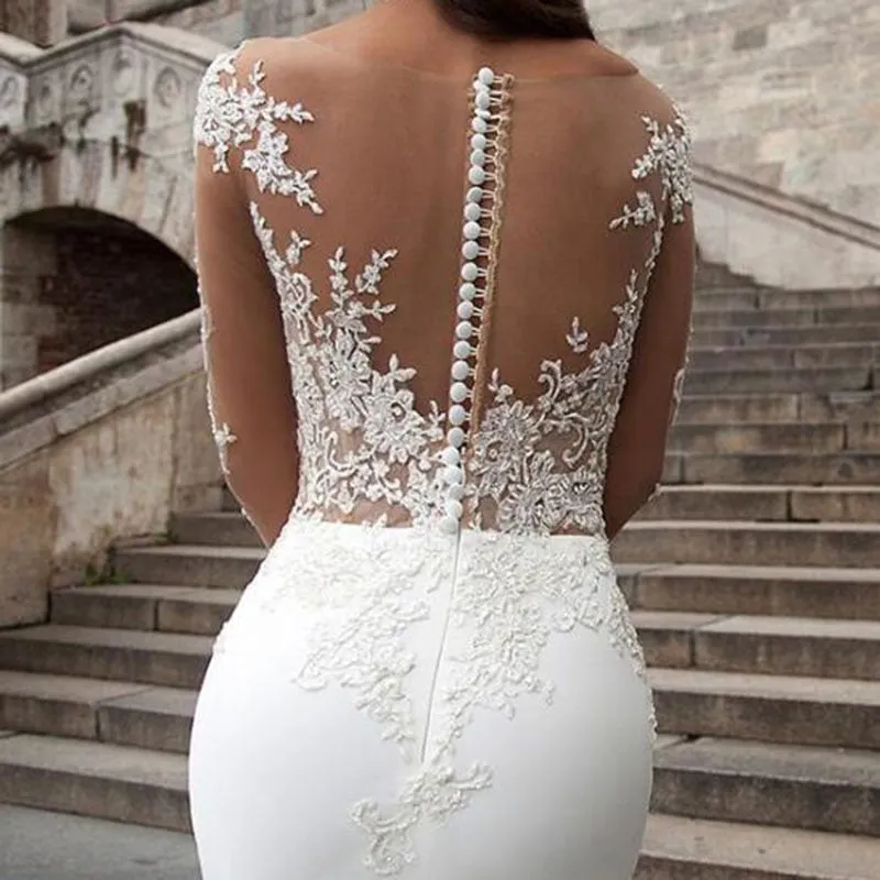Amara Lorrie Mermaid Scoop Appliques White Lace Wedding Gown