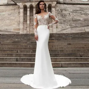 Amara Lorrie Mermaid Scoop Appliques White Lace Wedding Gown