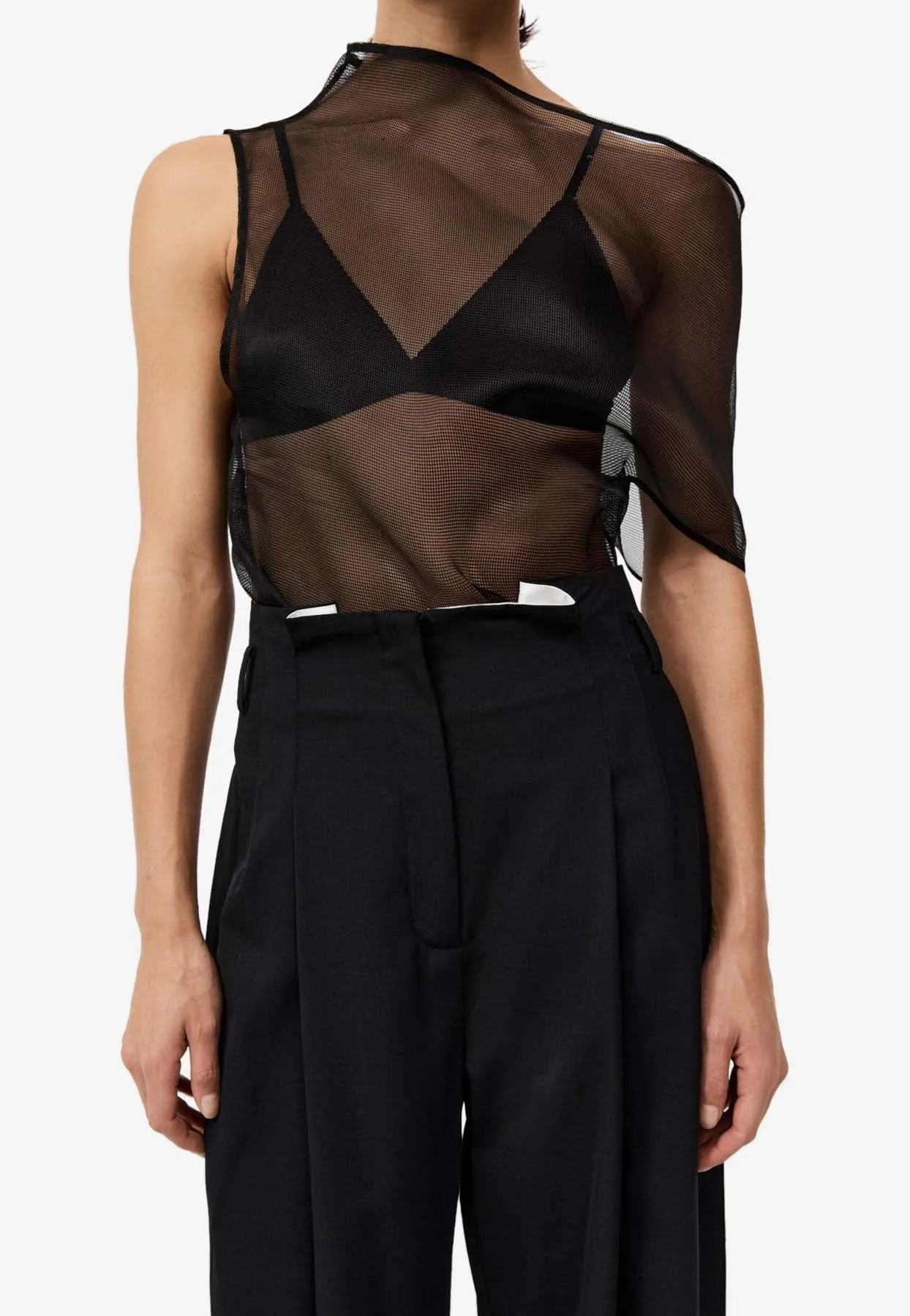 Asymmetric Silk Mesh Top