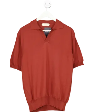 Aurelien Red Cashwool Buttonless Polo Shirt UK M