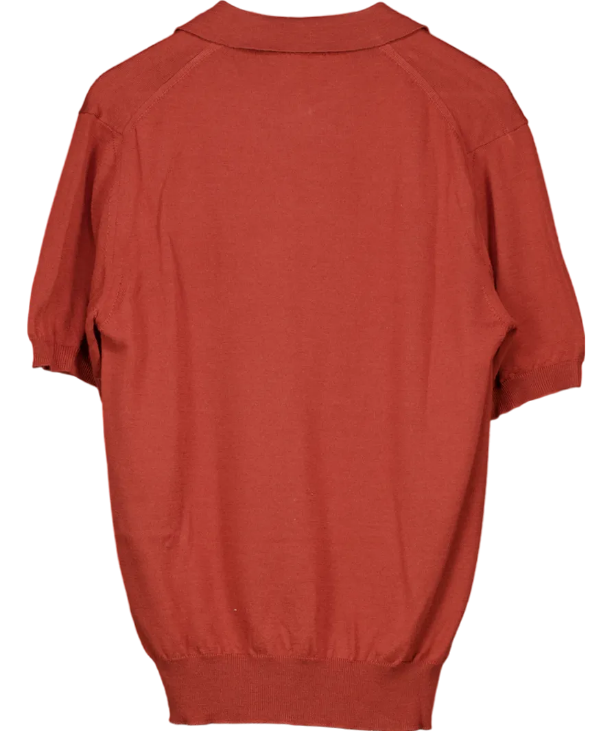 Aurelien Red Cashwool Buttonless Polo Shirt UK M