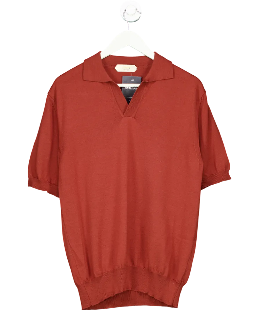 Aurelien Red Cashwool Buttonless Polo Shirt UK M