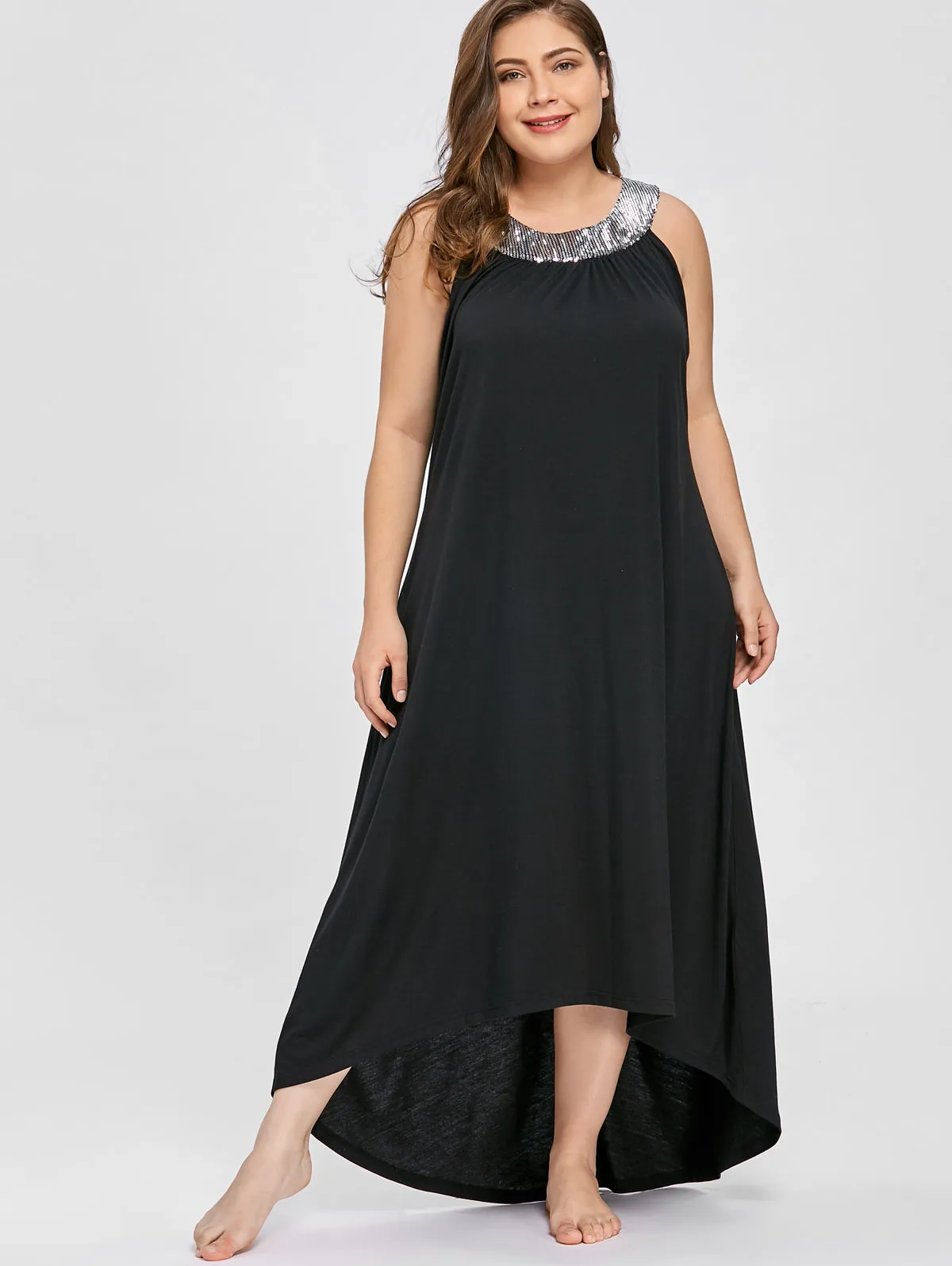 Ava Sequins Collar Sleeveless Long Maxi Dress to 5 XL