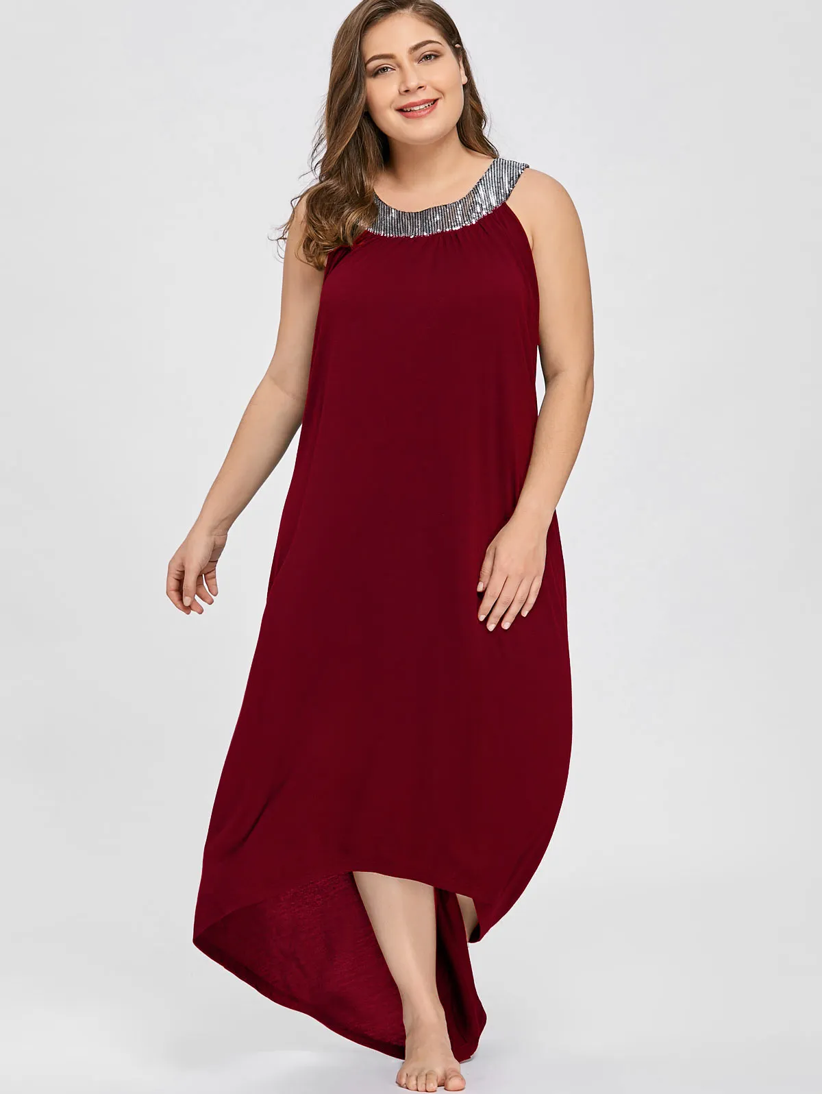 Ava Sequins Collar Sleeveless Long Maxi Dress to 5 XL