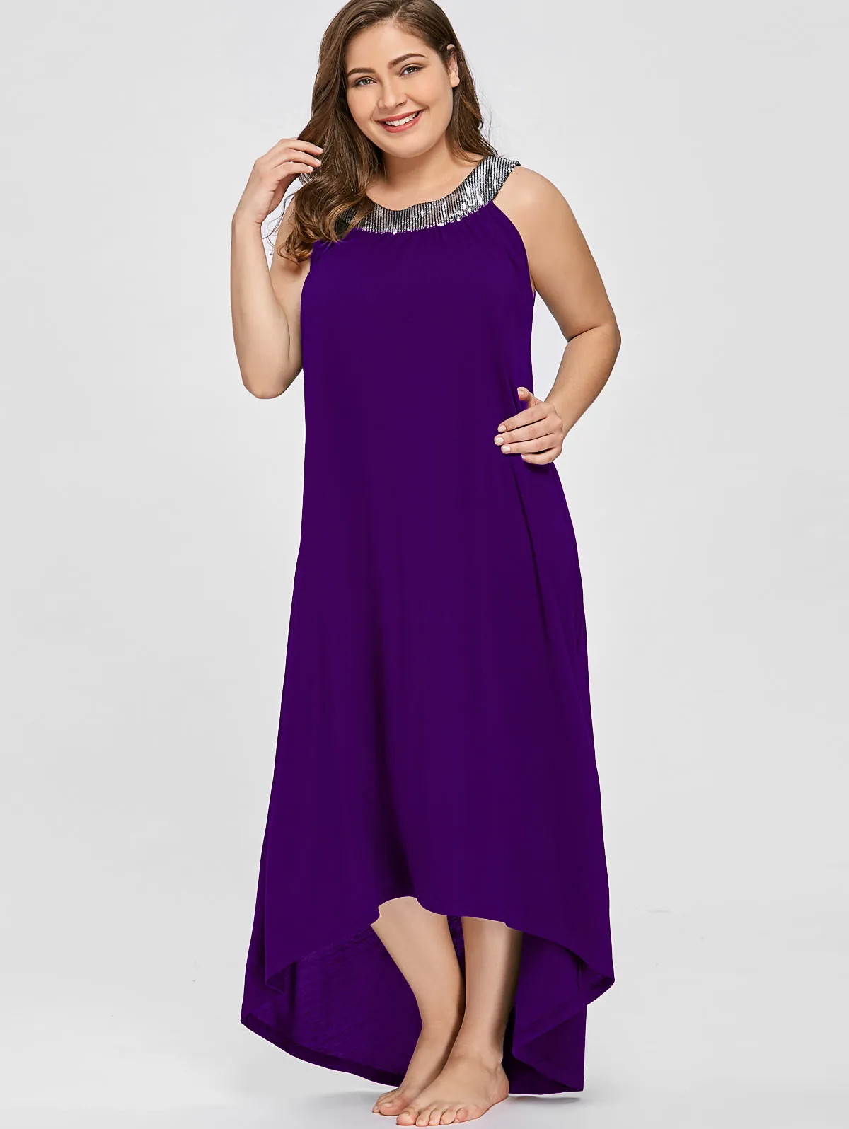 Ava Sequins Collar Sleeveless Long Maxi Dress to 5 XL