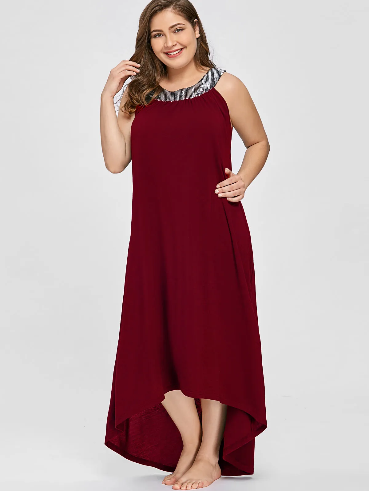 Ava Sequins Collar Sleeveless Long Maxi Dress to 5 XL
