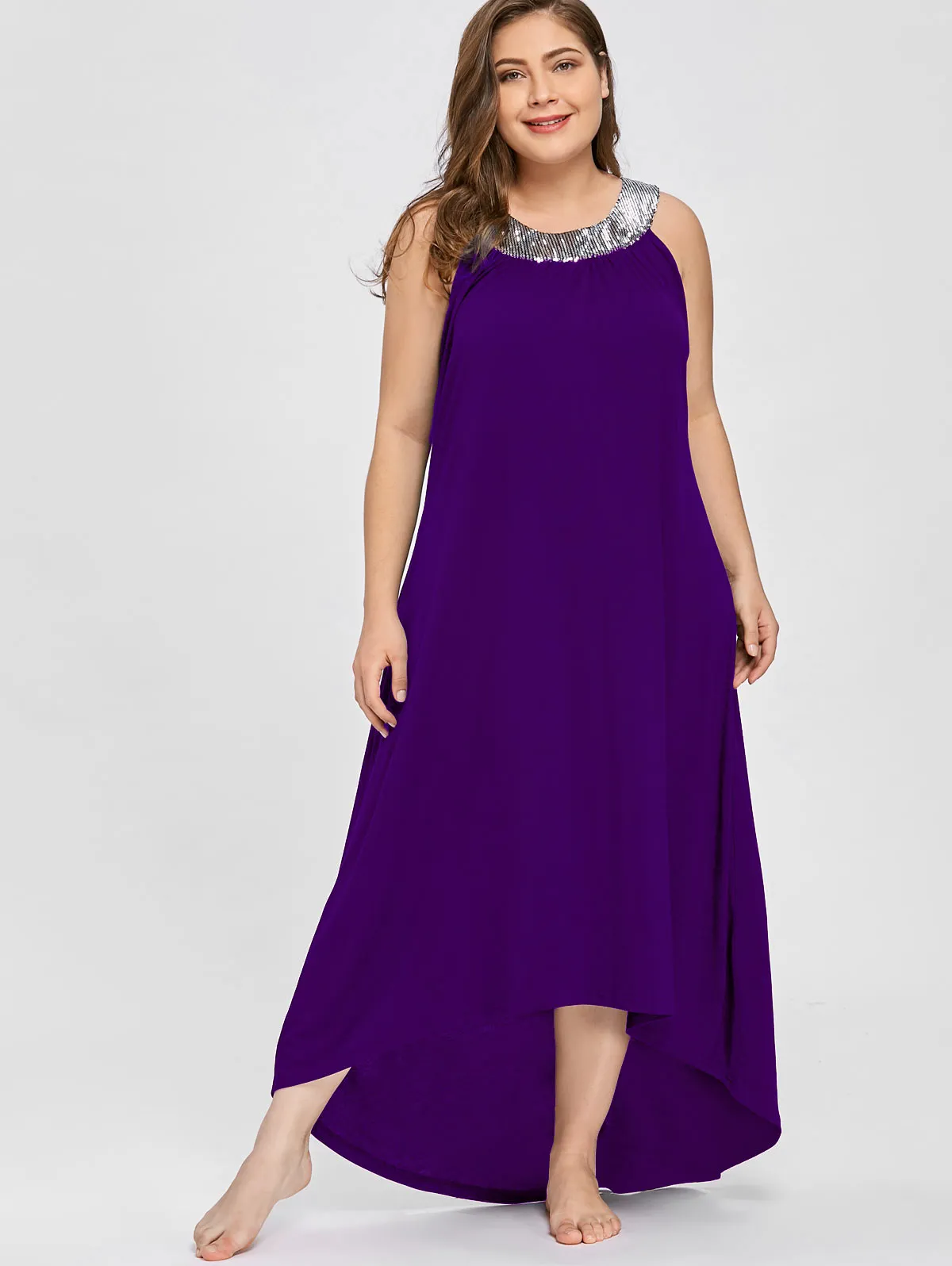 Ava Sequins Collar Sleeveless Long Maxi Dress to 5 XL
