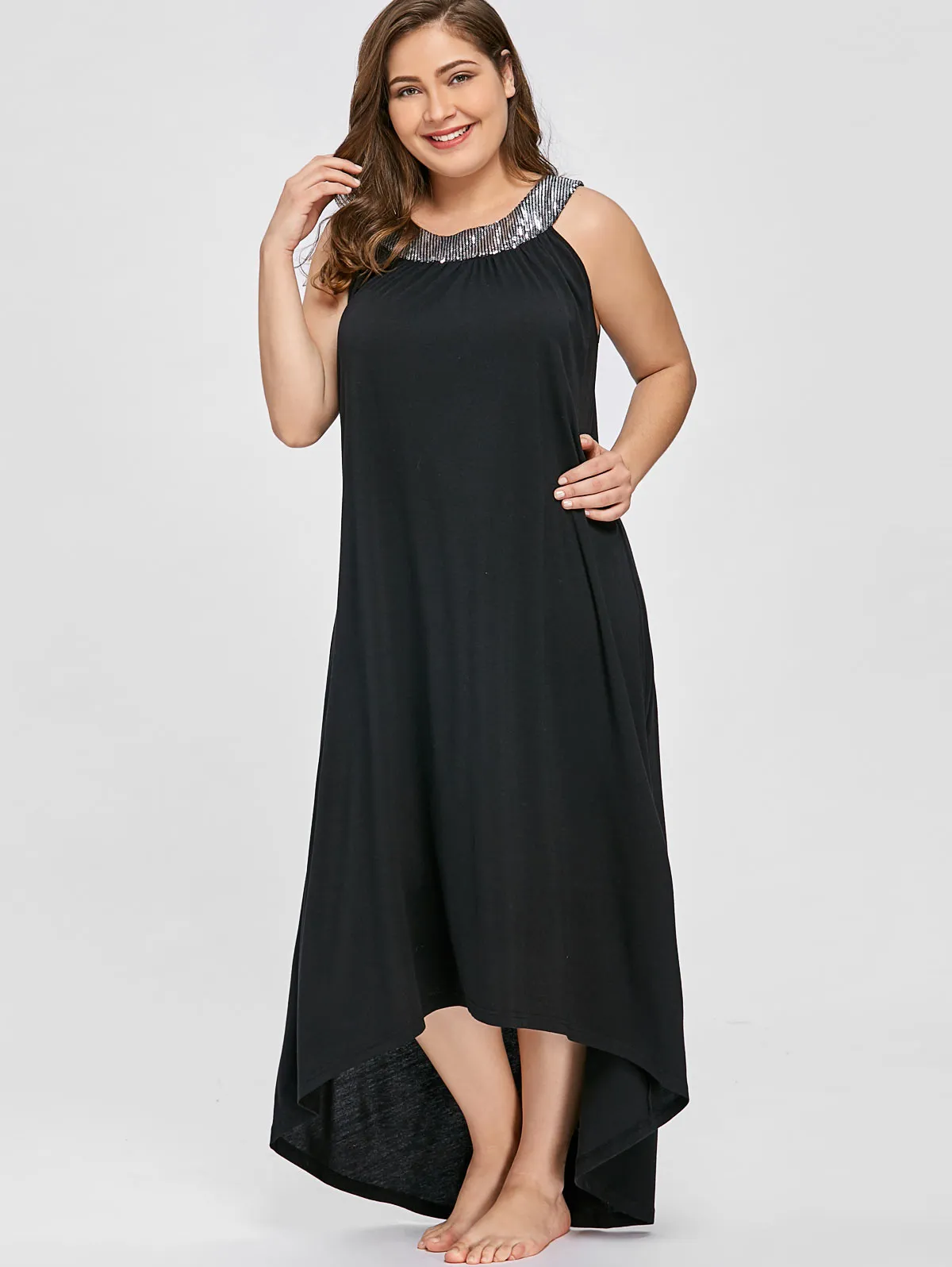 Ava Sequins Collar Sleeveless Long Maxi Dress to 5 XL