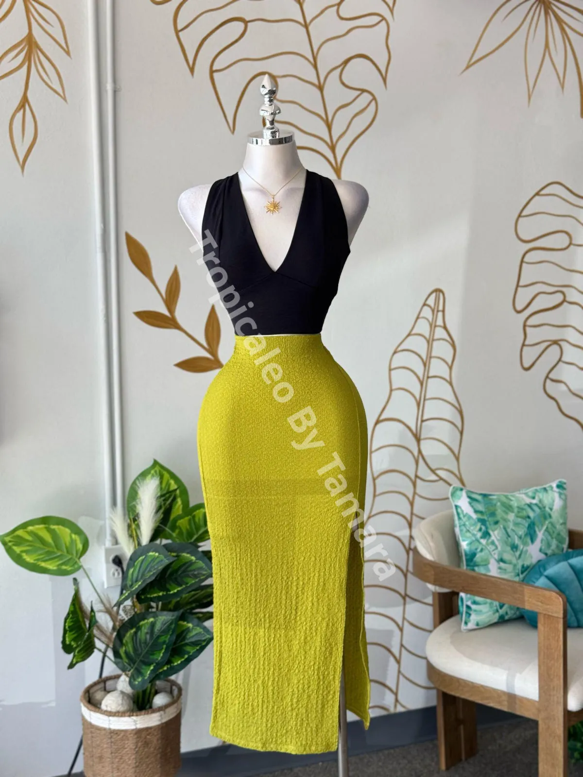 Avocado Slit Maxi Skirt