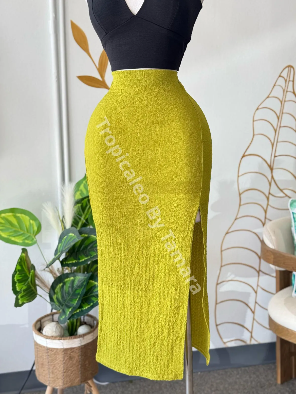 Avocado Slit Maxi Skirt