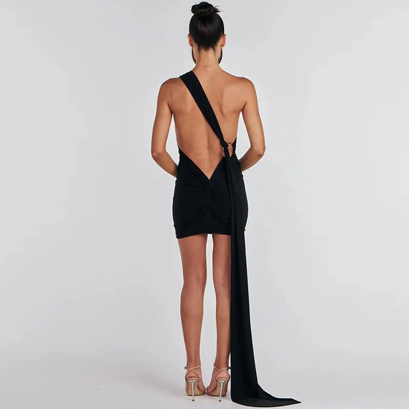 Backl Strap Halter Backless Sexy Mini Dress