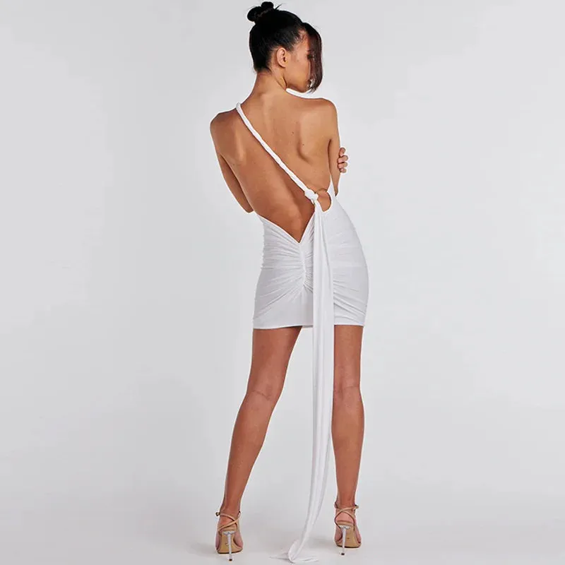 Backl Strap Halter Backless Sexy Mini Dress