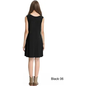 Bamboo spandex knitted tank swing dress with side seam pockets.