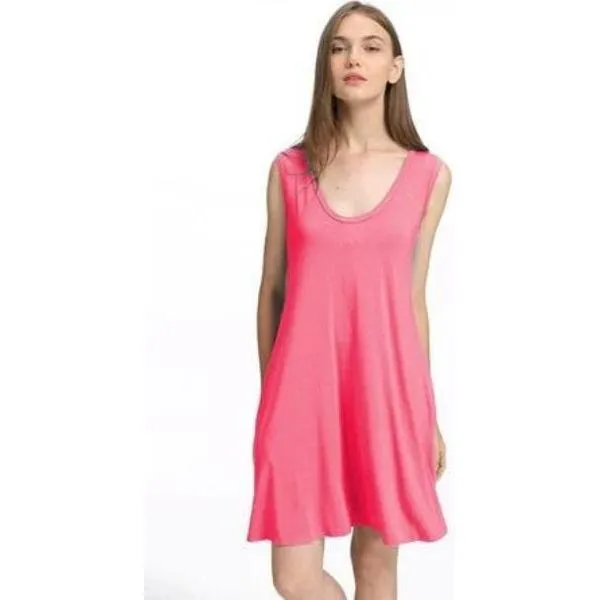 Bamboo spandex knitted tank swing dress with side seam pockets.