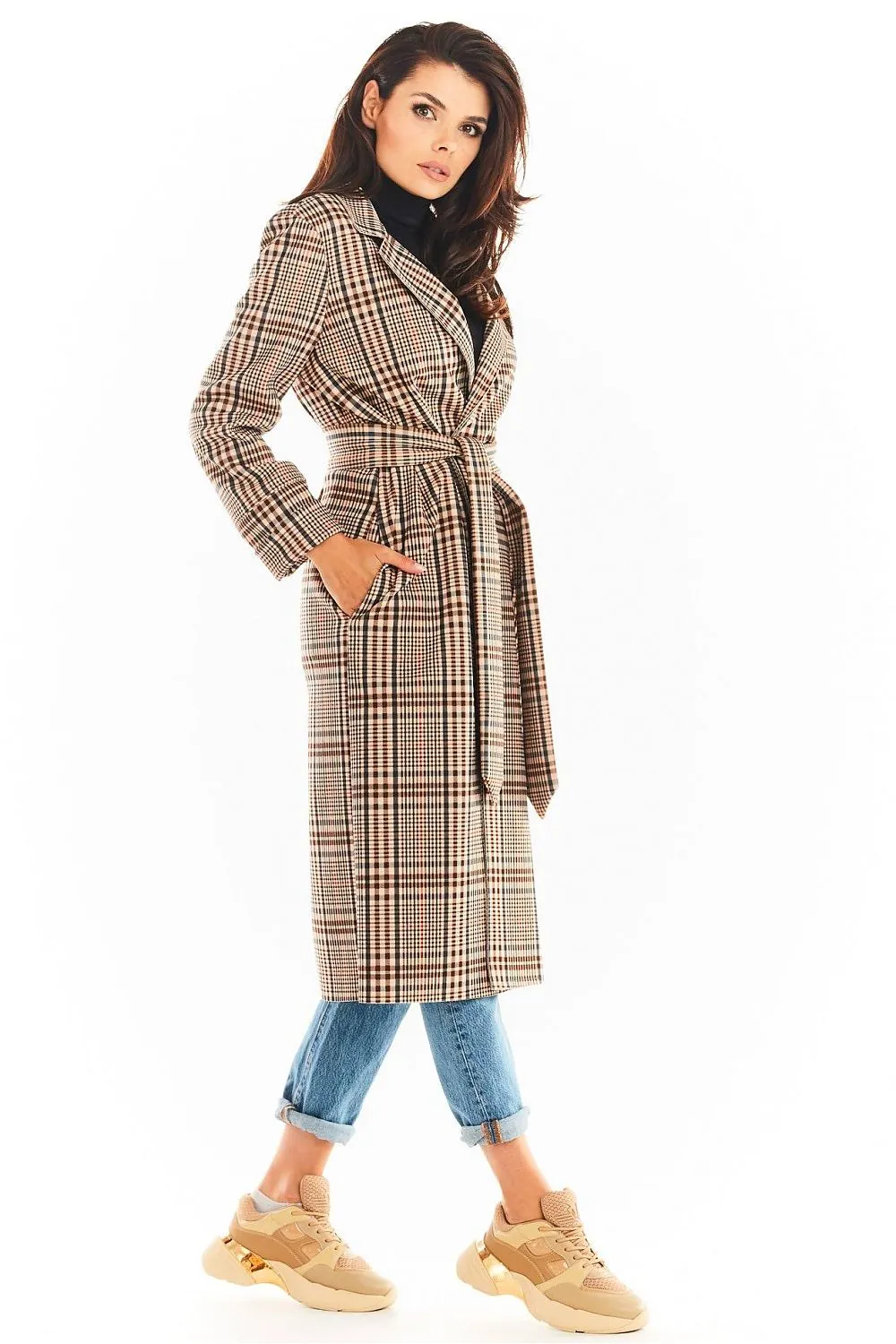 Belted Double Collar Long Coat