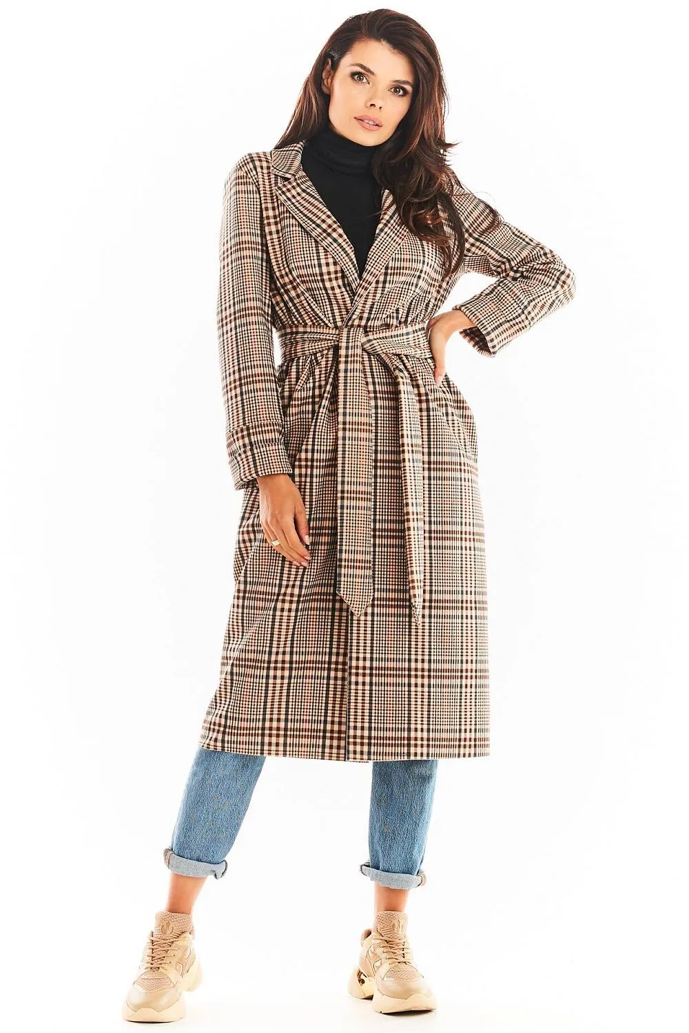 Belted Double Collar Long Coat