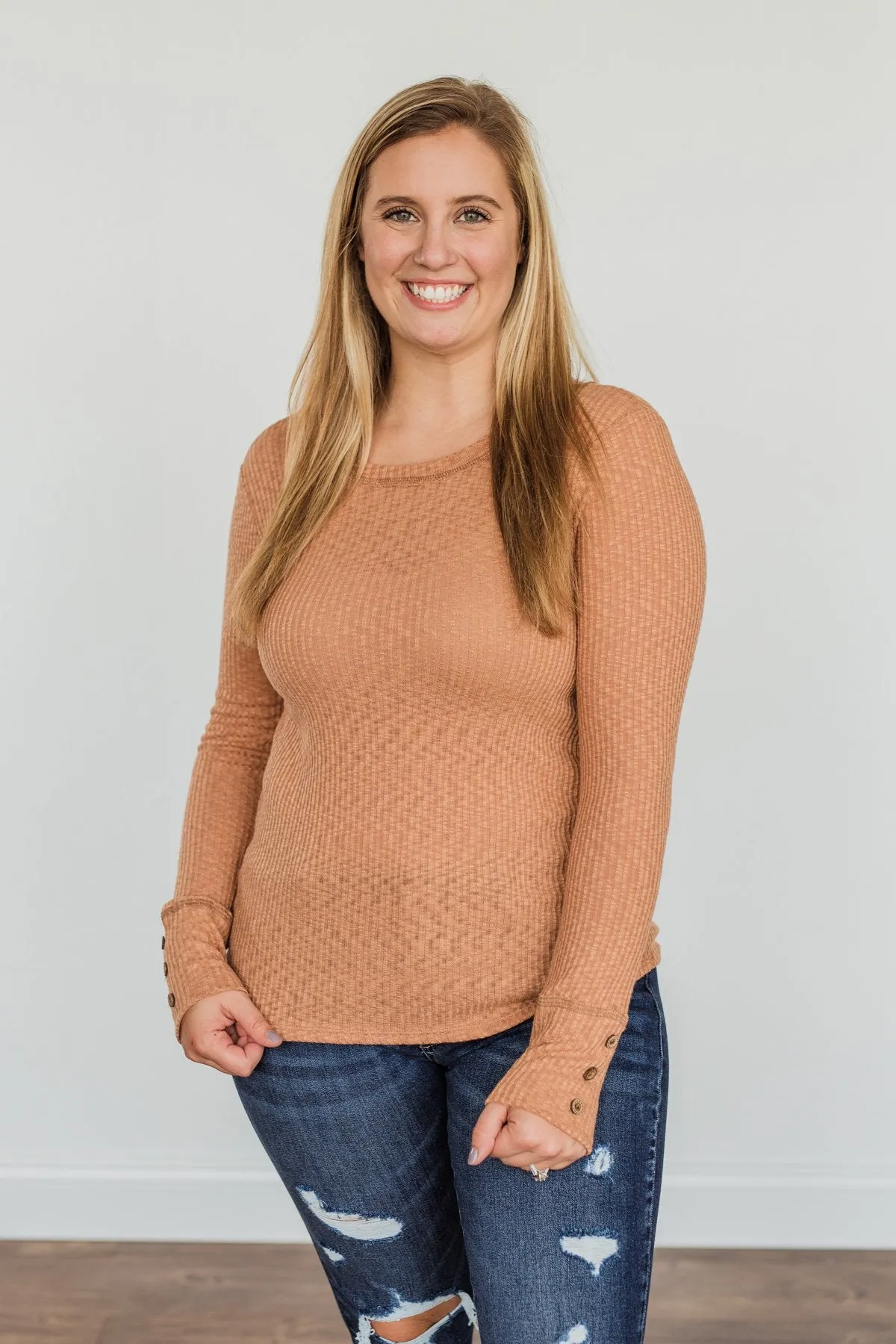 Better Than Ever Long Sleeve Knit Top- Camel