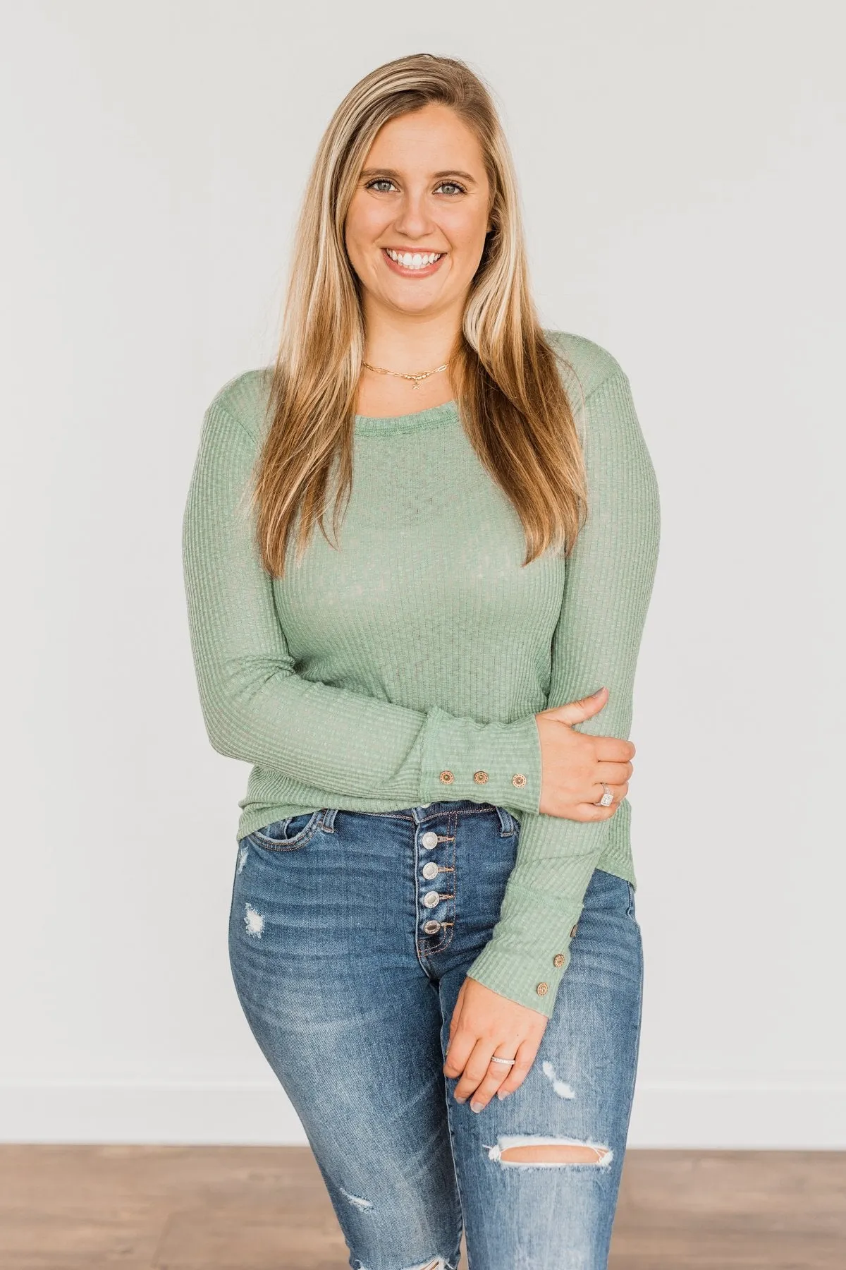 Better Than Ever Long Sleeve Knit Top- Sage