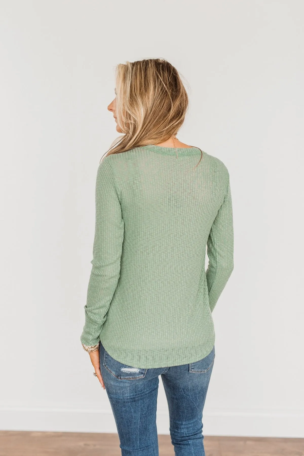 Better Than Ever Long Sleeve Knit Top- Sage