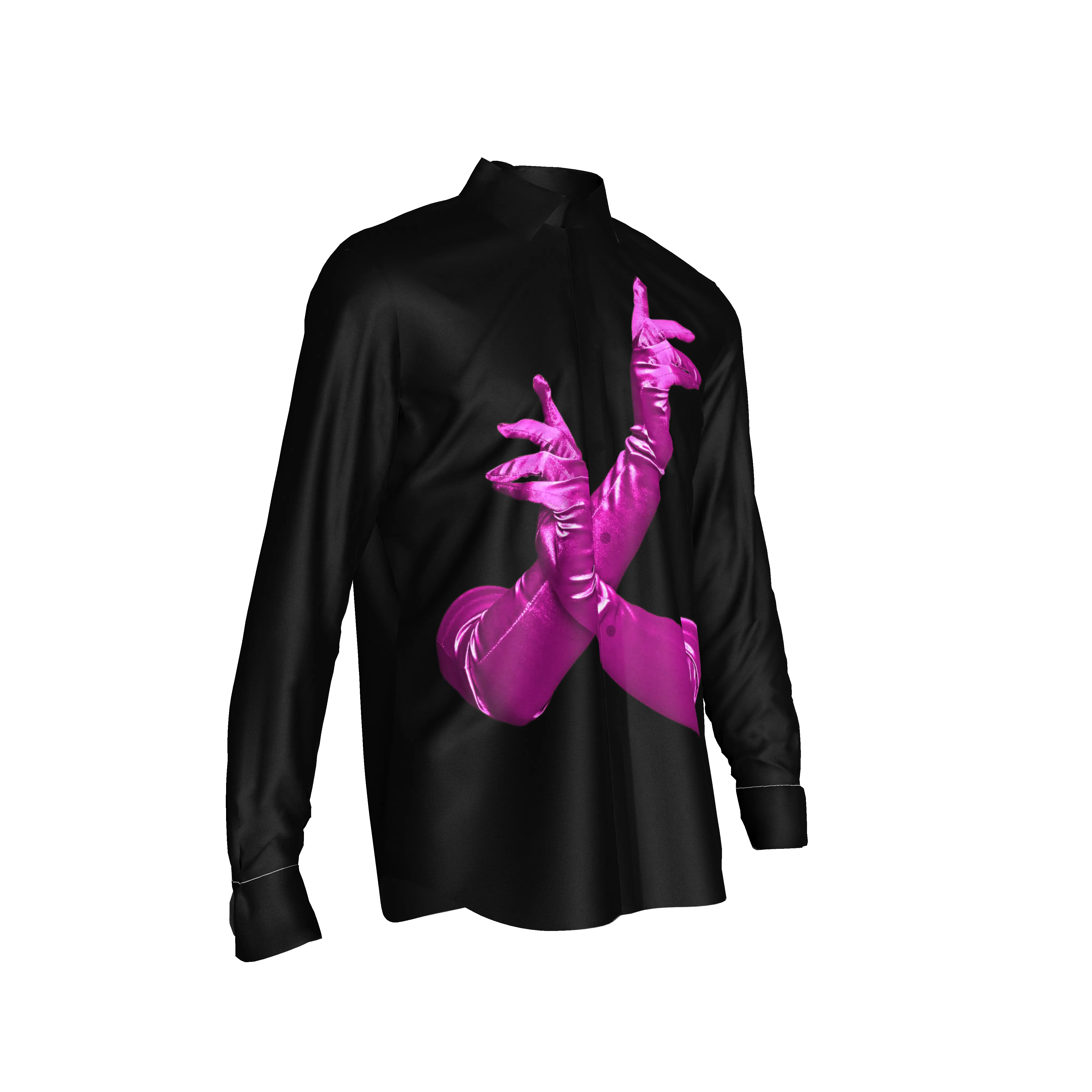Black Gloved One Stretch Silk Button-Up