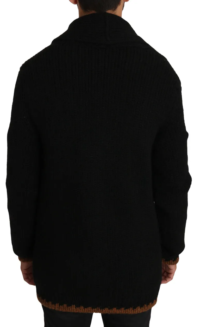 Black Knitted Wool Button Cardigan Sweater