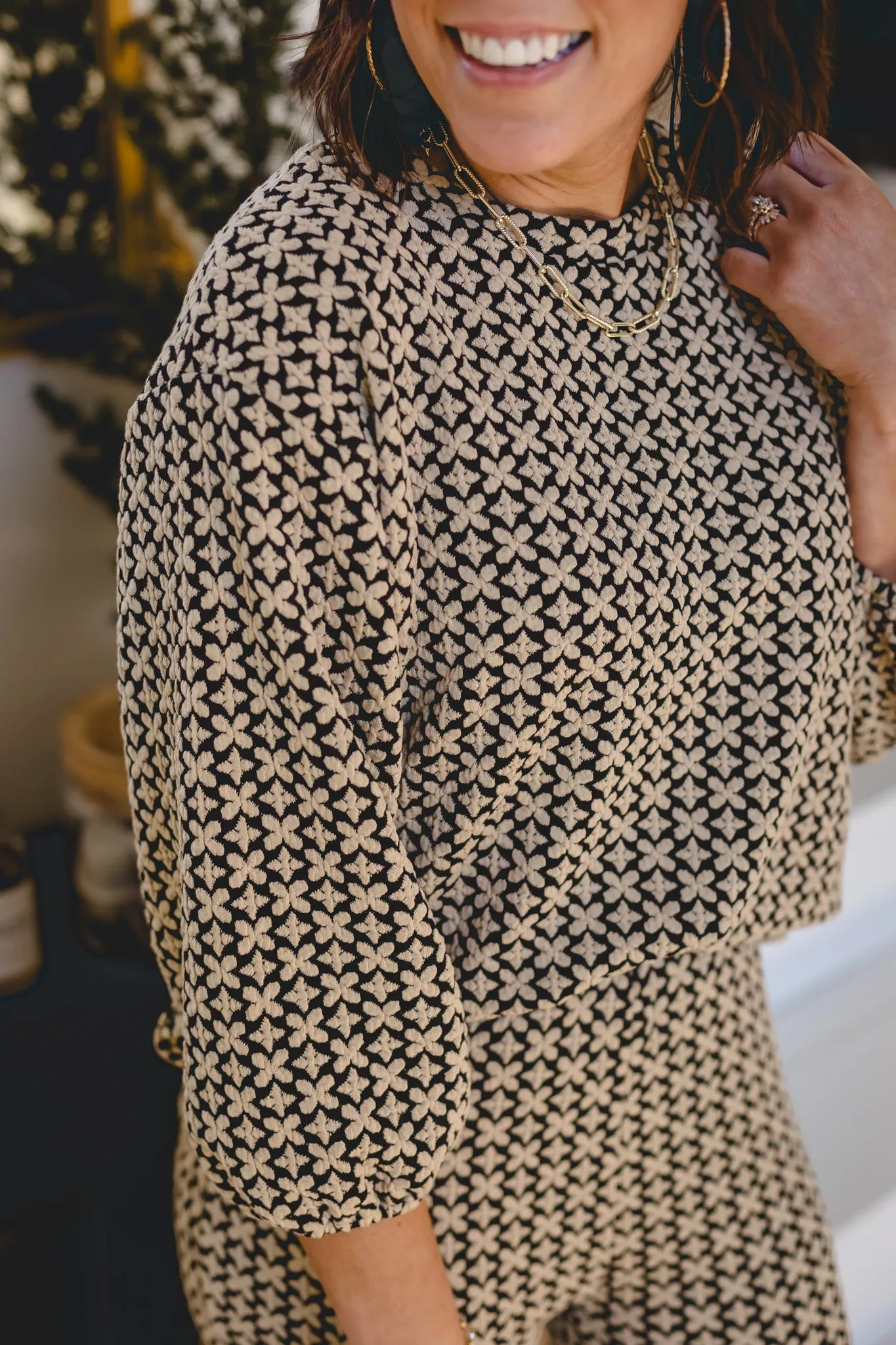 Black Multi Jacquard Knit Top