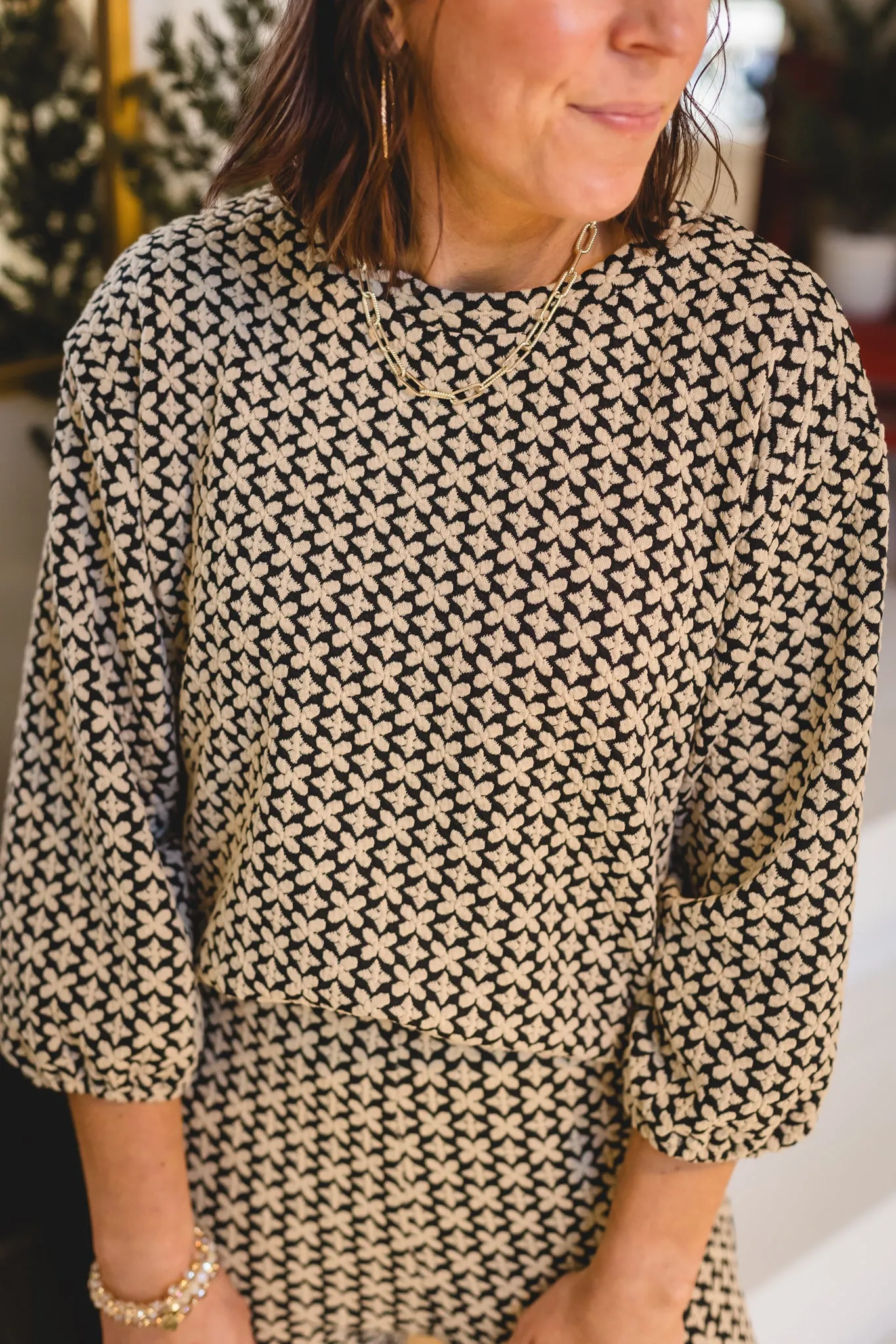 Black Multi Jacquard Knit Top