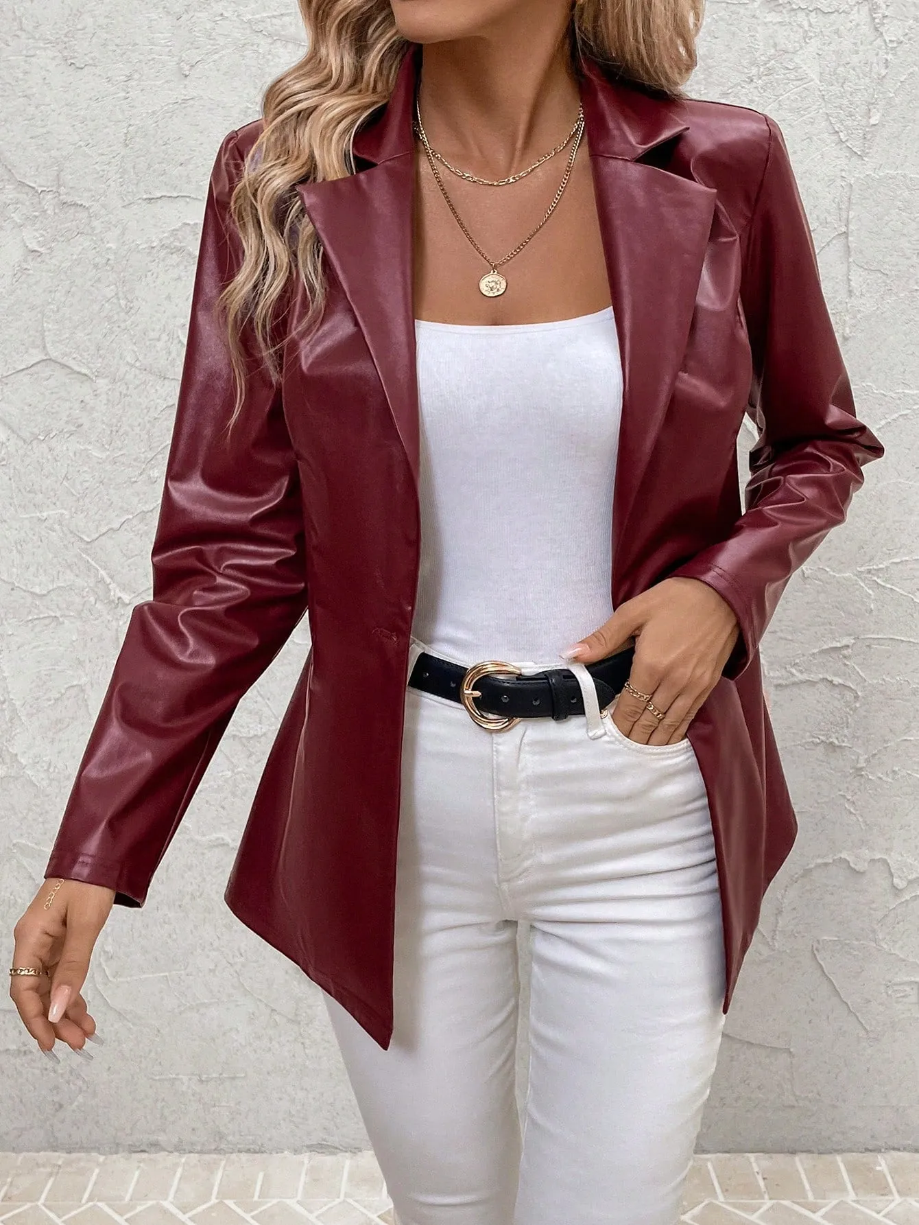 Blazer Burdeos Retro para Mujer