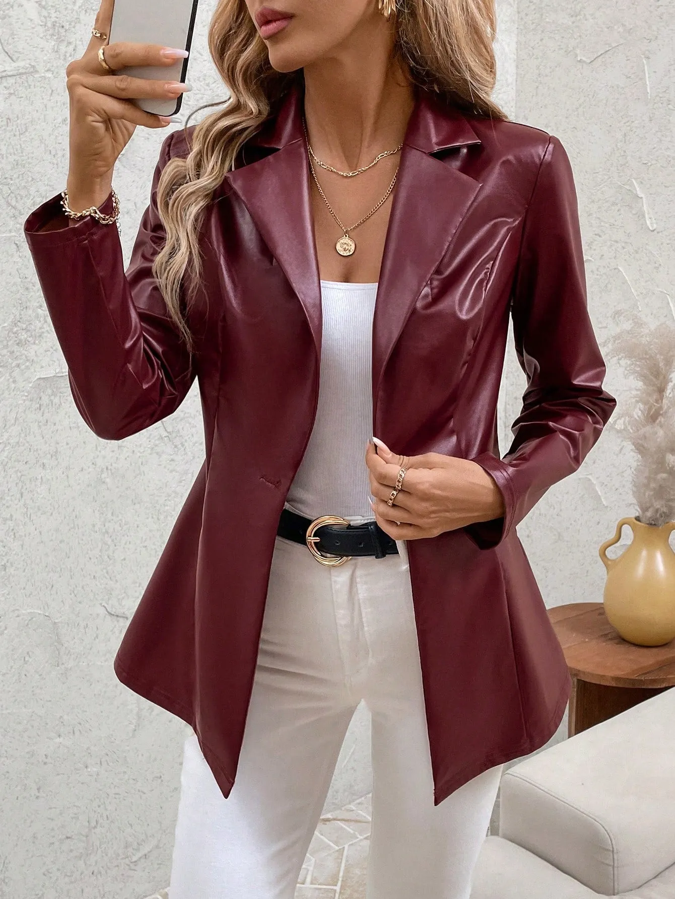 Blazer Burdeos Retro para Mujer