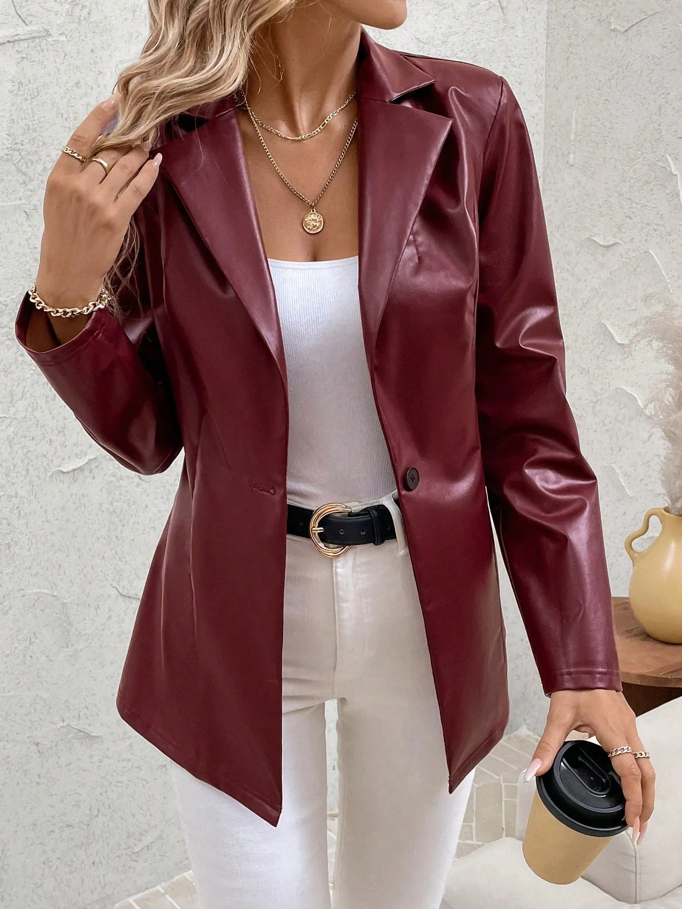 Blazer Burdeos Retro para Mujer