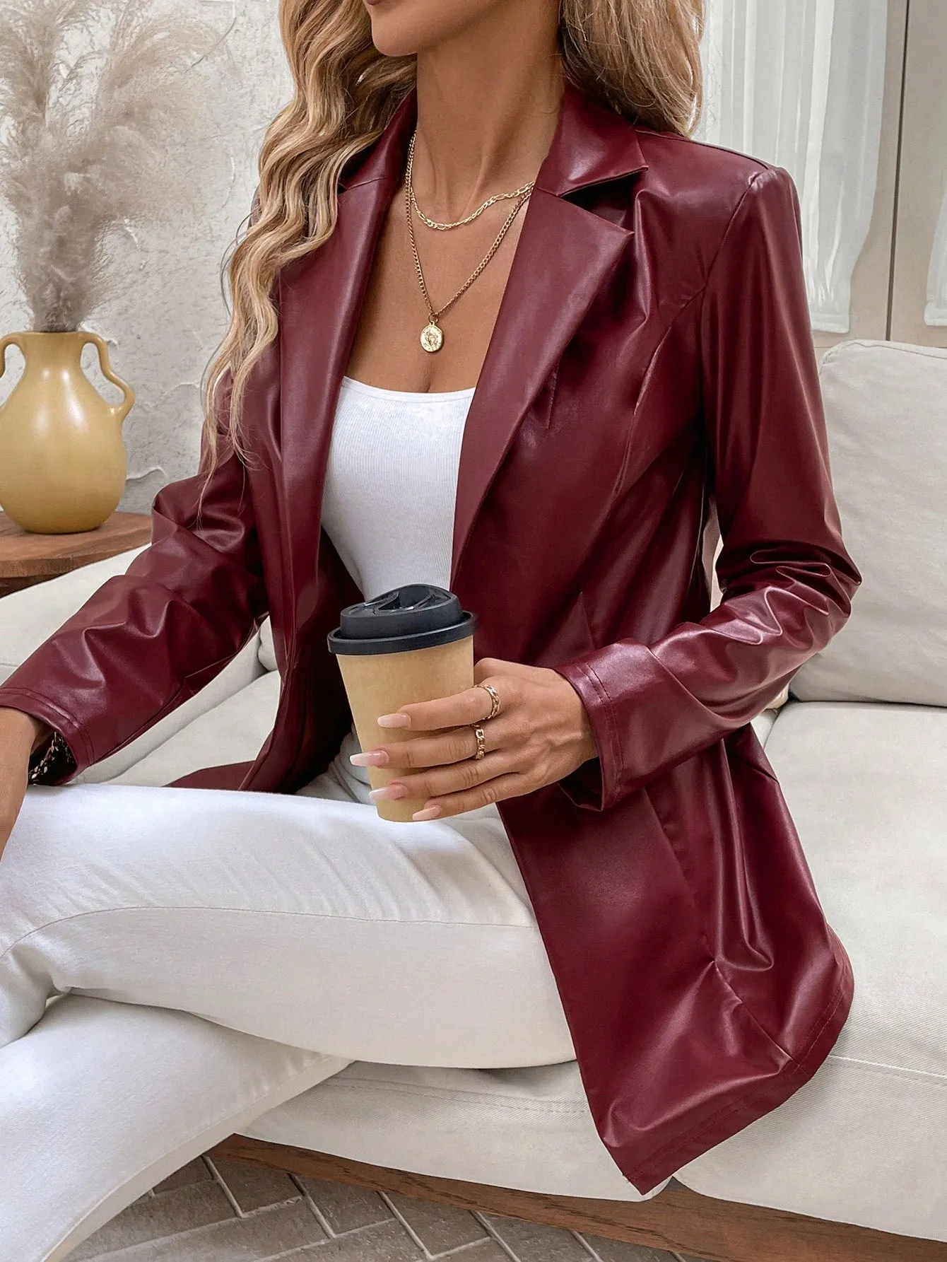 Blazer Burdeos Retro para Mujer