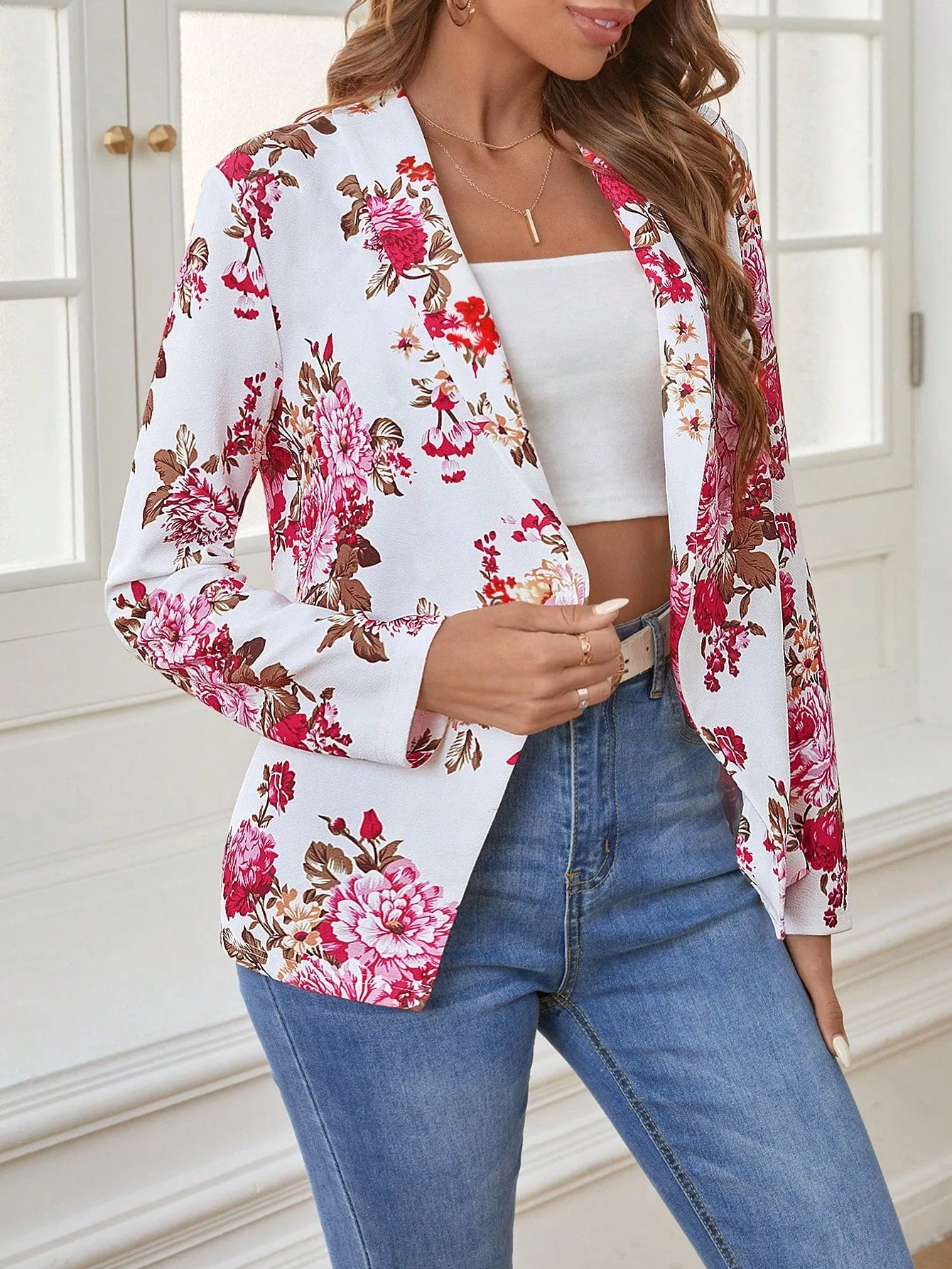 Blazer Floral con Cuello Esmoquin - Cherry Vibes