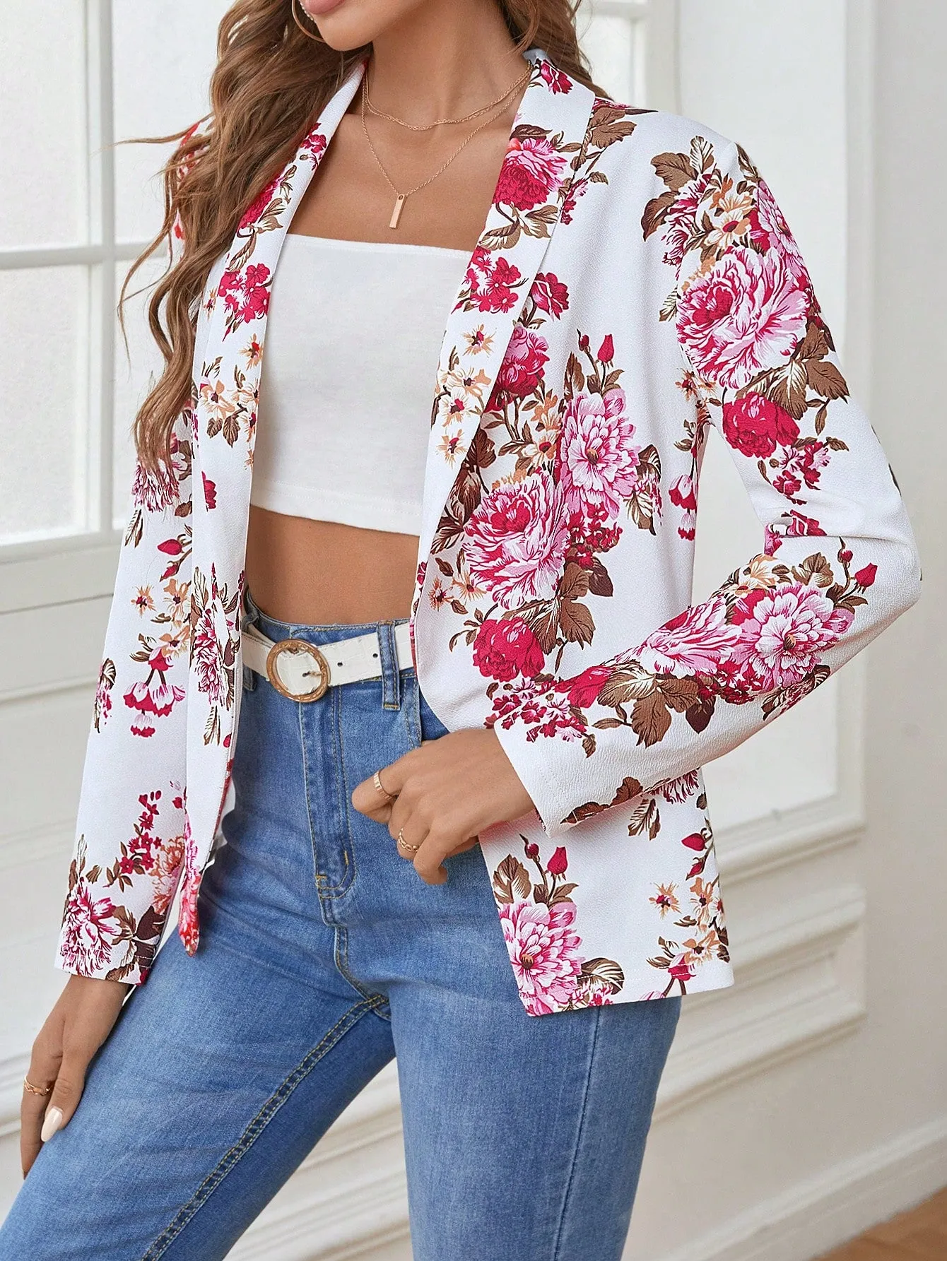 Blazer Floral con Cuello Esmoquin - Cherry Vibes